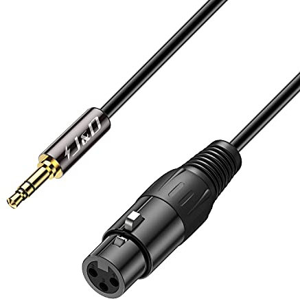 J&D Cable XLR a 3.5mm, Chapado en Oro, XLR Hembra a TRS Macho 1/8, Adaptador Balanceado para Cámara DSLR, Videocámaras, Tarjeta de Sonido de Ordenador, 0,9 Metros