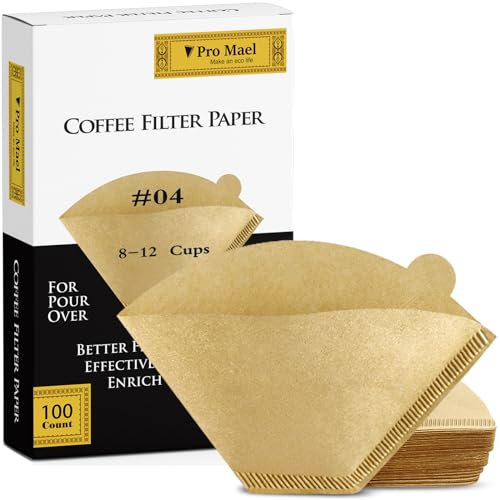 Pro Mael 100 Count Cone Coffee Filters #4, Number 4 Coffee Filter 8-12 Cup for Drip Coffee Maker, Unbleached Natural