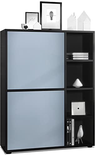 Vladon Highboard Schrank Anrichte Cuba mit 8 Fächern, Made in Germany, Korpus in Schwarz matt/Fronten in Denim matt