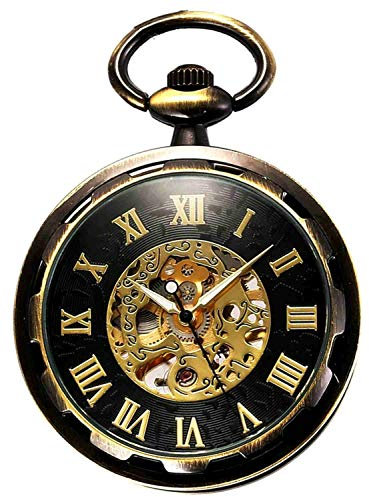 Steampunk Vintage Roman Letters Design Case Mechanische Taschenuhr mit Ketten für Weihnachtsgeschenke, Brozne