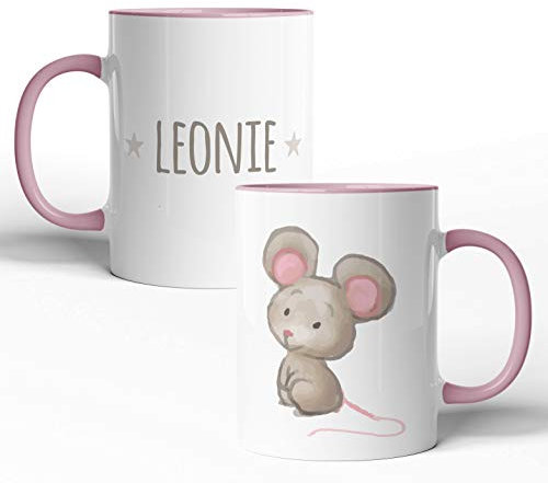 tassenprinter 300 ml Keramik Spruch-Tasse: Maus Stern personalisiert mit Namen – weiß grau rosa – Geburtstag Einschulung Geschenk-Idee/Mug/Cup/Kaffee/Tee