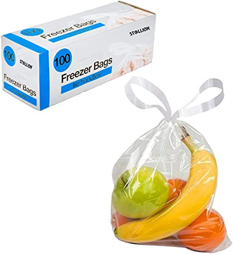 St@llion 500 Pcs Large Food & Freezer Resealable Clear Plastic Bag, Sandwich Packed Fridge Freezing Kitchen Storage Bags for Fruits & Vegetables with Tie Handles for All Types of Food Preservations