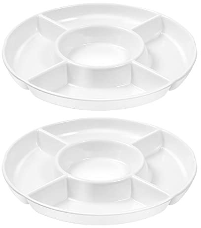 2 Stück Serviertablett für Snacks Snackteller mit Fächern 5 Fach Snack Teiler Tablett Obstteller mit Fächern für Nüsse Desserts frische Snacks(Weiß)