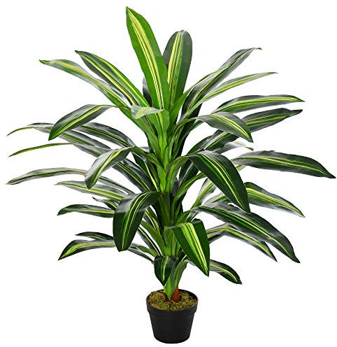 Outsunny Pianta Tropicale Decorativa Dracena Finta in Plastica con Vaso per Interno ed Esterno, Ф18 x 110cm