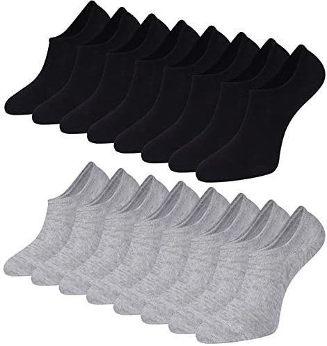 8 Paires de Soquettes Chaussette Basses Femmes Hommes, Chaussettes Invisibles Courtes en Fibre de Bambou Décontractées Respirantes avec Silicone Antidérapant Gris Noir 35-38