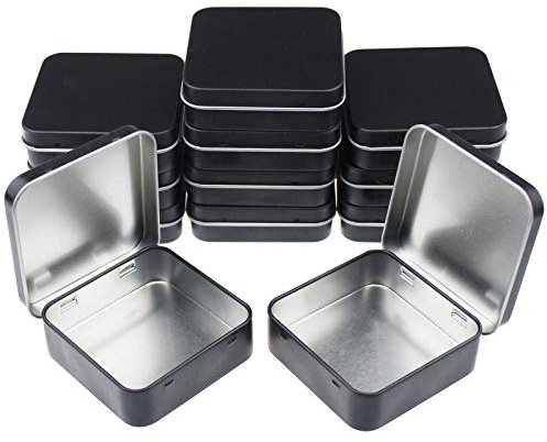 Goodma 12 Stück quadratische leere Metalldosen Home Storage Container Organizer Mini Box mit Klappdeckel, 7 x 7 x 2 cm (Schwarz)
