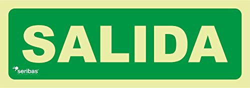 Seribas Señal Luminiscente de Salida Cartel de PVC 0.7mm Tamaño 10,5cm x 30cm Clase B homologada Tinta y Material Resistentes para Interior o Exterior - Cartel evacuación.