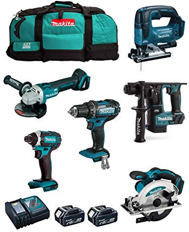 MAKITA Kit MK601 (DDF482 + DHR171 + DGA504 + DTD152 + DJV182 + DSS610 + 2 Batteries de 5,0 Ah + Chargeur + 2 x LXT600)