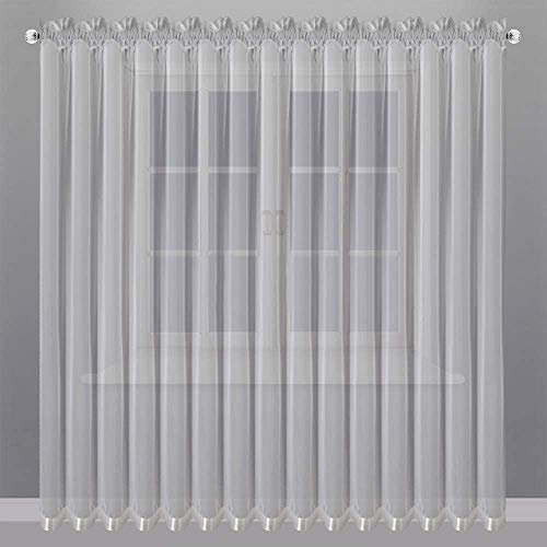 FKL DESIGN Home Deco Balkongardine - Vorhang - Gardine aus Voile mit Kräuselband - Schlafzimmer Wohnzimmer Kinderzimmer - Weich Fallende Gardine Modern - (250 x 300 cm) - Weiß, LB-80