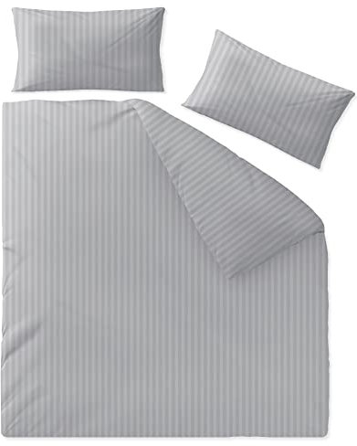 aqua-textil Nele Damast Hotel Bettwäsche Garnitur 200x200 mit 2X Kissenbezug 40x80 hellgrau Baumwolle Satin