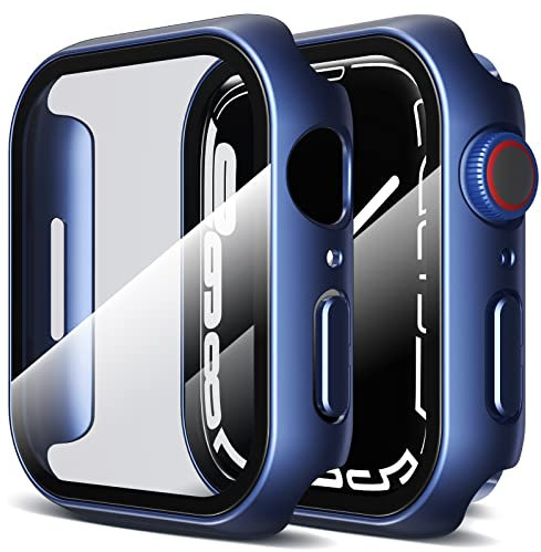 LK [Paquete de 2] Compatible con Apple Watch Series 7/8/9 45MM Estuche [Protección Completa] [Resistente a rayones y caídas] 45MM - Azul