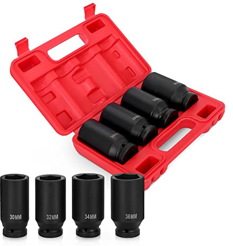 Set di 4 Dadi per Chiavi a Percussione, Set di Inserti per Chiavi a Bussola Ad Alto Impatto 1/2 Pollice Set di Dadi Esagonali 30-36 Mm, Attrezzo per Alberi di Trasmissione dei Dadi con Cassetta