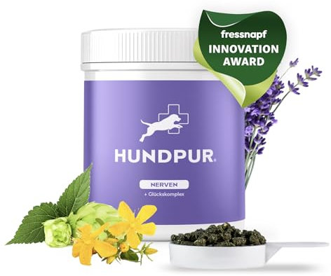 Hundpur Nerven 300 g - Zusatzfutter - Pellets für Hunde gegen Stress & Angst - Mit Johanniskraut, Lavendel & Magnesium - Stärkung der Nerven Hund - Made in Germany