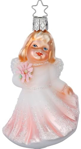 Christbaumschmuck Engelsmädchen 10cm - Glas Figur zum Aufhängen - mundgeblasen & handbemalt - Weihnachtsbaum Anhänger für Weihnachten - Christbaumanhänger & Weihnachtsbaumschmuck - Engel Weiß Rosa
