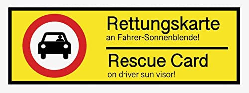 Hinterglasaufkleber Hinweis Kfz „Rettungskarte an Sonnenblende“ DE/EN Auto Hinterglas Folie selbstklebend | Größe wählbar Made in Germany, Größen Name: 5x15 cm
