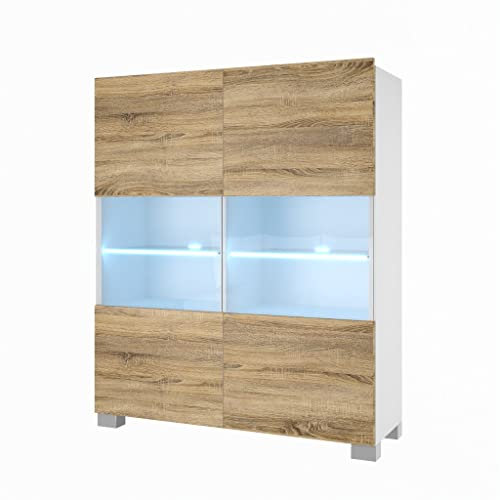 BELINI Kommode Sideboard Wohnzimmer Schlafzimmer Schrank Hochschrank mit LED-Leuchten Super-Soft-Touch-System zum sanften Schließen Aller Scharniere (Sonoma Eiche)