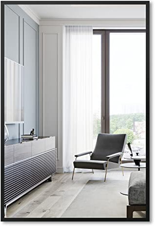 WOWINNE Wandspiegel Schwarz 50 x 70 cm Rechteckiger Wandspiegel horizontal oder vertikal aufgehängt im Schlafzimmer, Badezimmer oder Wohnzimmer