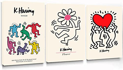 Keith Haring Wandkunst, tanzende Blumen, Poster, Straßenkunstdrucke, Keith Haring Liebe, Malerei, Keith Haring, Kunstbilder, Ausstellung, Pop-Art-Drucke für Büro, B, 30.5x40.5 cm) .6 cm 3 ungerahmt)