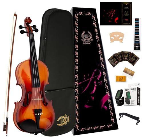 Rhythm 1/2 Violine Set halbe Größe für Anfänger mit Hartschalenkoffer, Kolophonium, Schulterstütze, Bogen und extra Saiten
