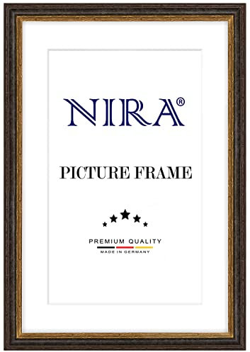 NiRa Massiv Holz Bilderrahmen Landhaus 14,8 x 21 cm DIN A5 in Alt-Schwarz Gold | Farbe und Größe wählbar | Rahmen für Poster | Puzzle | Foto collage HD083