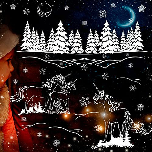 ilka parey wandtattoo-welt Vorlage Fensterbild Kreidefensterbild Chalky Markers Weihnachtsdeko Weihnachten Weihnachtsbaum Einhorn Einhörner Wald Fensterdeko Fensterbilder ch32