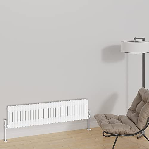 Warmehaus Radiador horizontal tradicional de 300 x 1460 mm, doble panel de hierro fundido, radiadores de calefacción central, color blanco