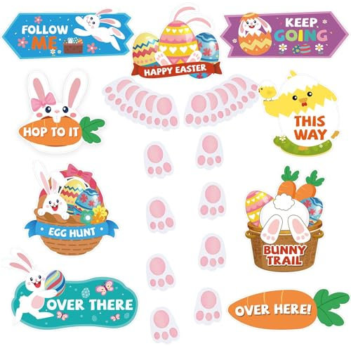 AhfuLife Ostereiersuche Schilder für Ostern Deko, 29 Stück Ostern Gartenschilder Osterjagd Pfeile Richtungskarten Ostern Dekoration für Kinder Eiersuche Spiel Garten Zuhause Party Hof Draußen
