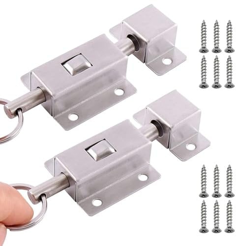 2 Pieces Spring with Screws Door Latch, Spring Latch, Wooden Door Latch, Auto Sliding Lock, Door Barrel Bolt, Spring Door Lock, Suitable for Fixing Windows, Wooden Doors, Cabinets, Lockers (Silver)