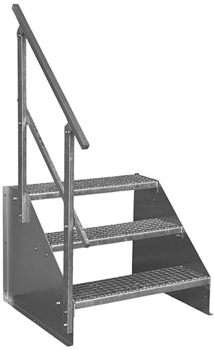 SRM Design 3 Stufen Standtreppe Stahltreppe Wangentreppe Gitterrosttreppe Außentreppe Industrietreppe freistehend Breite 60cm Höhe 63cm verzinkt einseitiges Geländer