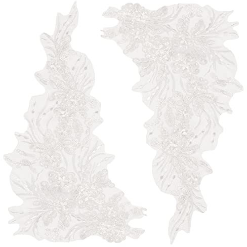 GORGECRAFT 1 Paar Schnee-3D-Blumenstickerei Spitzenstoff Pailletten Bestickt Auf Netz-Rückseite Applikationen Perlen Blumenbandbesatz Aufnäher Glitzernde Nähornamente Paillette DIY-Kostümzubehör