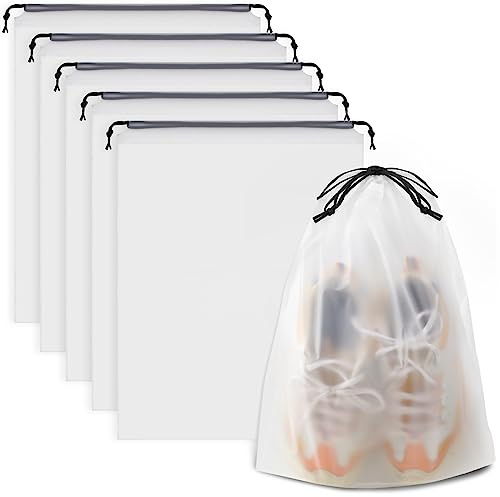 COIDEA, Waterproof Travel Drawstring Shoe Bags for Packing, Storage, Travel Essentials for Men and Women, 15.7 x 11.8 inches, Clear, 5 pieces