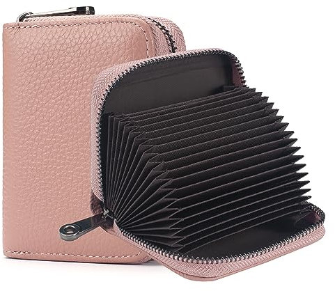Porte-cartes de crédit pour femmes Petites cartes de crédit Portefeuilles en cuir véritable RFID Blocking Ladies Card Case Female Multi Card Organizer Zipper Purse with 20 Card Slots