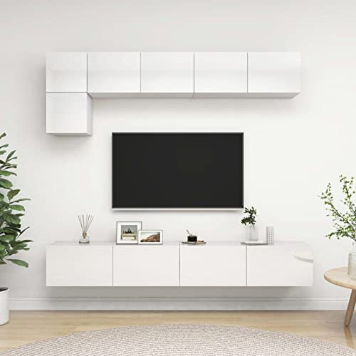 ZEYUAN 5-TLG. TV-Schrank-Set, Tv-möbel & Phonomöbel, Wohnwand Wohnzimmer, Wandschrank, Zimmer Möbel, Wohnzimmer Möbel Modern, Anbauwand Wohnzimmer, Hochglanz-Weiß Spanplatte