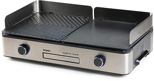 DOMO DO9259G Barbecue Genius – Tischgrill elektrisch mit 2 Temperaturzonen – 2400 W – Kontaktgrill & Panini Grill – Schwarz