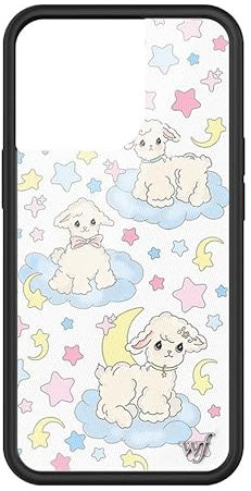 Wildflower Hüllen – Lullaby Lambs Hülle, kompatibel mit Apple iPhone 13 Pro, Weiß, Rosa, Lämmer, Sterne, trendig, Mond – schützender schwarzer Stoßfänger, 1,2 m Falltest Zertifiziert, kleines