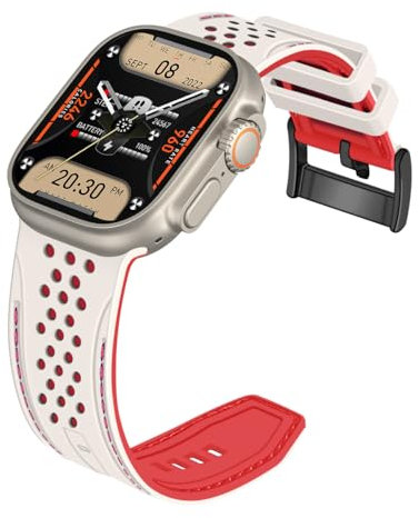 YISIWERA Cinturino Compatibile con Apple Watch 42mm 44mm 45mm 49mm Silicone Gomma Cinturino Per iWatch Ultra/Ultra 2/Series 9 8 7 6 5 4 3 2 1 SE Top Luce Stellare Fondo Rosso Fibbia Nero