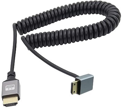 RIIEYOCA 90 Degree Mini HDMI Male to HDMI Male Coiled Cable (down angle)