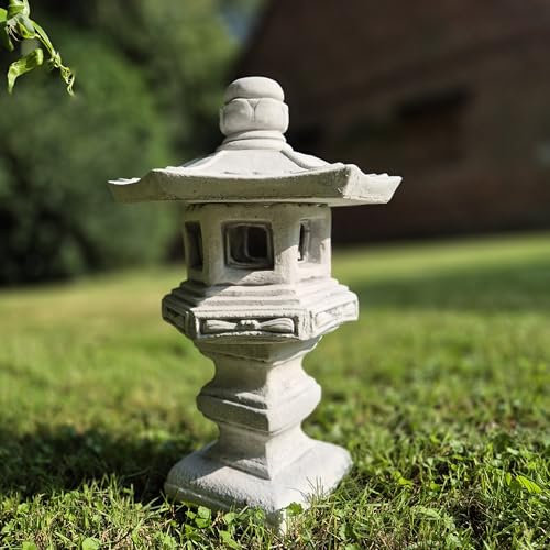 FABRIQ Yukimi Doro Statuetta decorativa da giardino in pietra artificiale, lampada giapponese su base, grigio, resistente al gelo, altezza: 42 cm