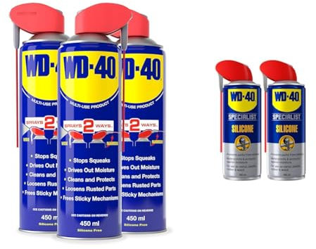 WD-40 Smart Straw Triple Pack 450ml | Multi-Use Lubricant & Corrosion Inhibitor Value Pack & Specialist Silicone Spray Lubricant Twin Pack, 2 x 400ml Cans