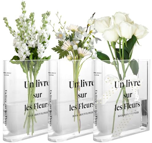 FWEEK 3 Stück Buch Vase, 18x15x4cm Buchvasen, Klare Buchvase for Flowers, Blumen Bücher Vase, Durchsichtige Book Vase für Blumenarrangements, Mittelstücke und Heimdekoration