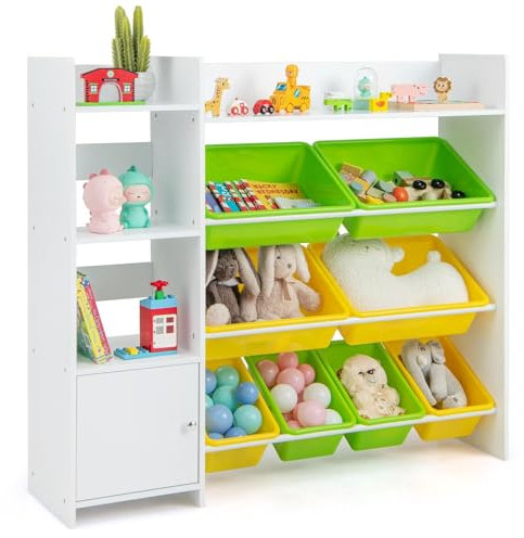 SOARS Étagère à jouets pour enfants, avec 8 boîtes de rangement, 4 étagères ouvertes et porte, bibliothèque, étagère pour chambre d'enfant, organisateur de jouets pour salle de jeux, chambre à