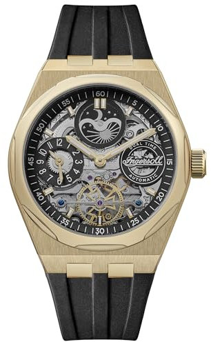 Ingersoll The Boadway 43 mm Automatic Herrenuhr mit schwarzem Skelettziffernblatt und schwarzem PU-Armband - I12907