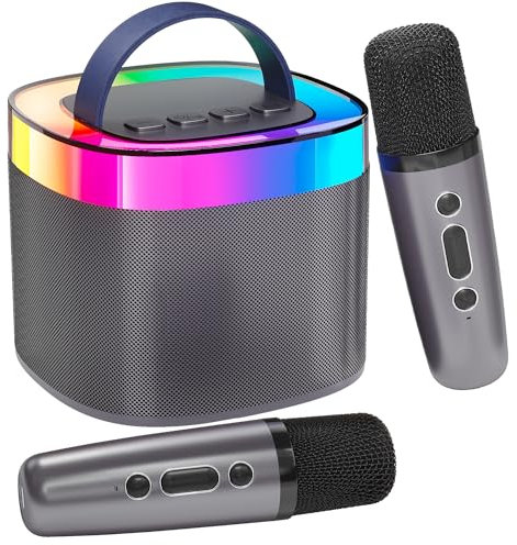 Ankuka Tragbare Karaoke-Maschine, Bluetooth Karaoke Lautsprecher mit 2 Mikrofon, Pickups und Party LED-Lichtern, Geschenke für Freunde, Schwarz