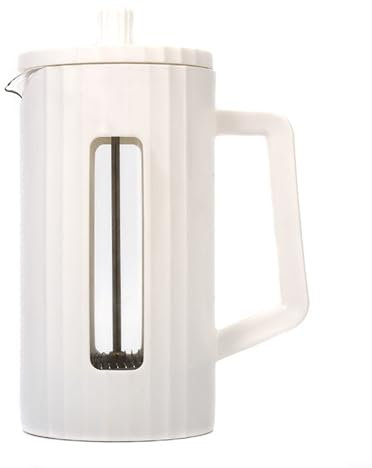 Stainless steel mesh French press coffee Tea Maker, 1000ml, heat resistant glass (White)