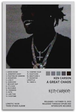 Szzmyo Ken Carson A Great Chaos Album Poster - Dekoratives Gemälde, Moderne Ästhetische Leinwand, Schlafzimmer Kunst, Wohnzimmer Dekoration - 30 x 45 cm, Ungerahmt