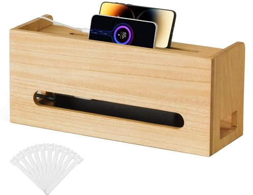 KIRIGEN Caja Organizadora de Cables - Organizador Seguro con Acabado en Aceite Vegetal, Diseño Elegante para Ordenar Cables en Casa u Oficina color natural
