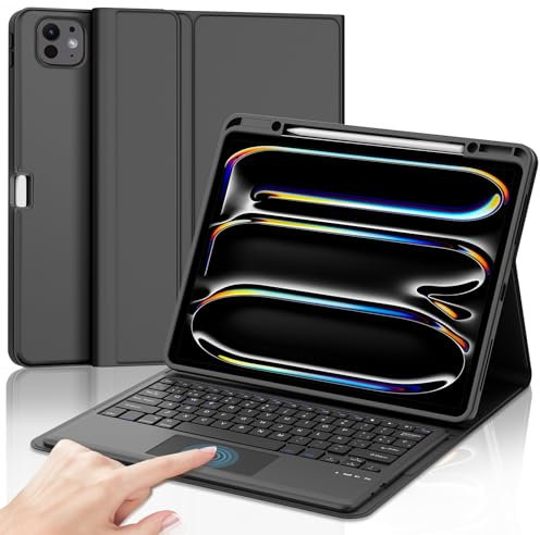 IVEOPPE Funda Teclado iPad Pro 13 M4 con Touchpad, Cover Teclado Trackpad Español Ñ Bluetooth Desmontable para iPad Pro 13 M4 2024, Negro