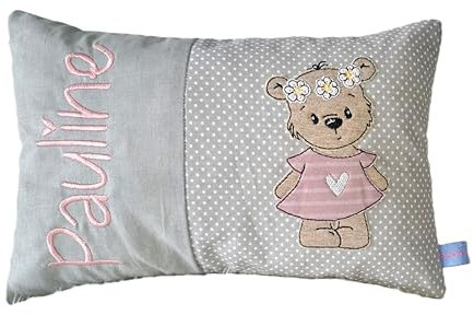 Personalisiertes Kissen zur Geburt und Taufe | Bestickt mit Namen und süßem Bärchen | Baumwolle… (20cm x 30cm, Sommerbärchen)