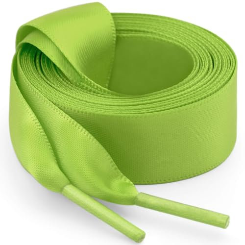 WEGOODZF Flat Satin Ribbon Shoelaces: 2 Pairs of 2CM Wide 140CM Long Olive Green Silk Shoe Laces for Trainers Pumps Sneakers