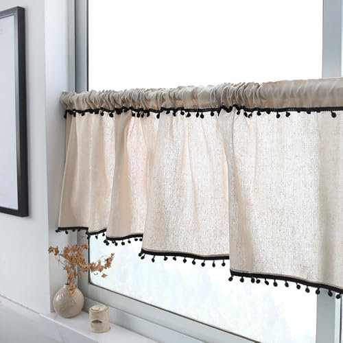 Molaxhome Boho Leinen Scheibengardinen mit Spitze Kurzstores Valances für Fenster Küche Fenster Tier Vorhang für Bad Schlafzimmer Dekore Bauernhaus 695C